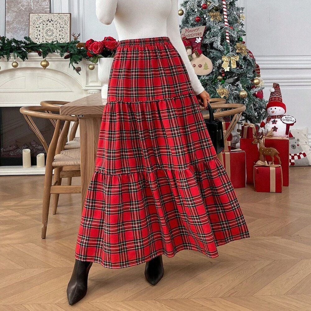 Multicolor Chic Women's Plaid Checkered Christmas Skirt